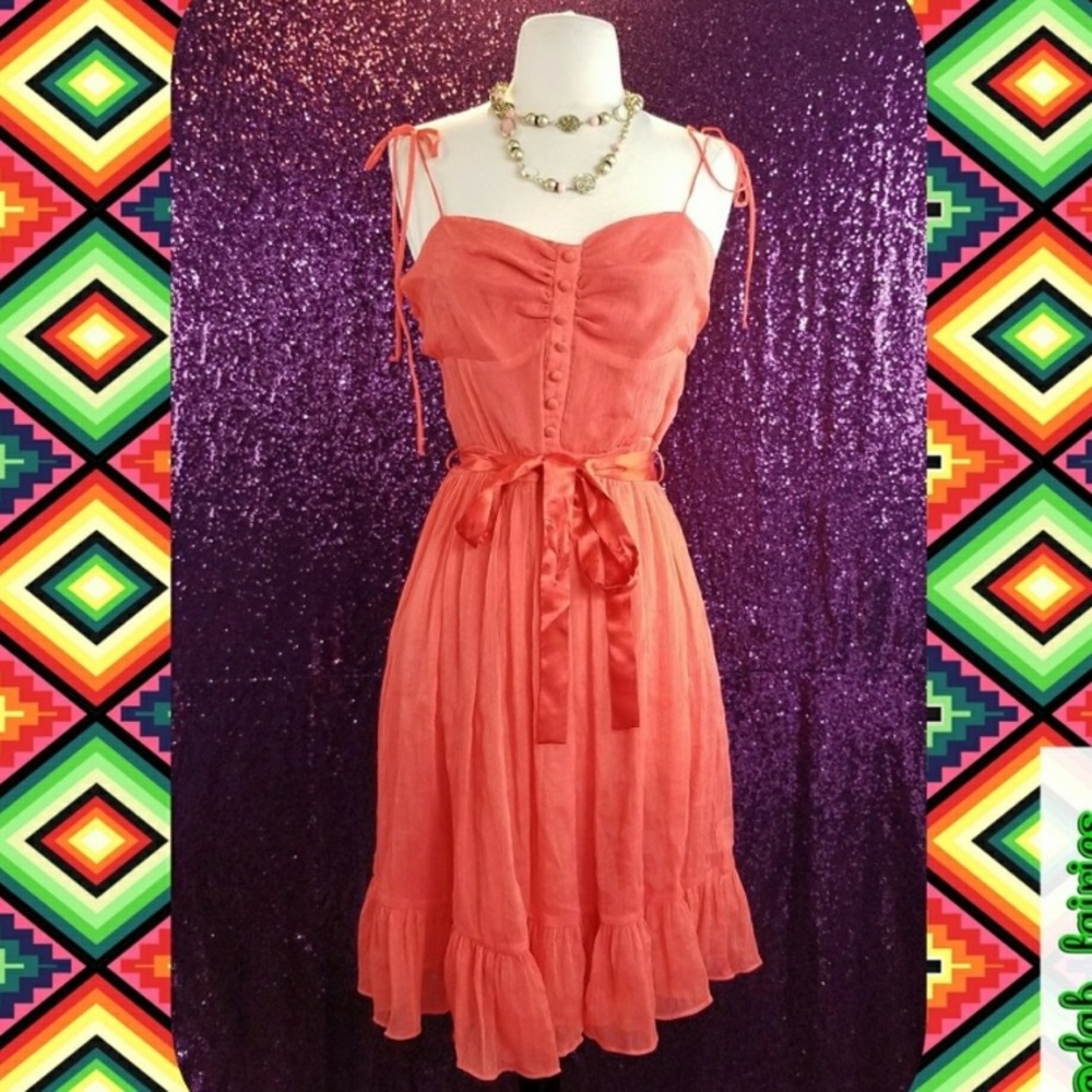 🌺Flirty peasant cottagecore style coral dress🌺